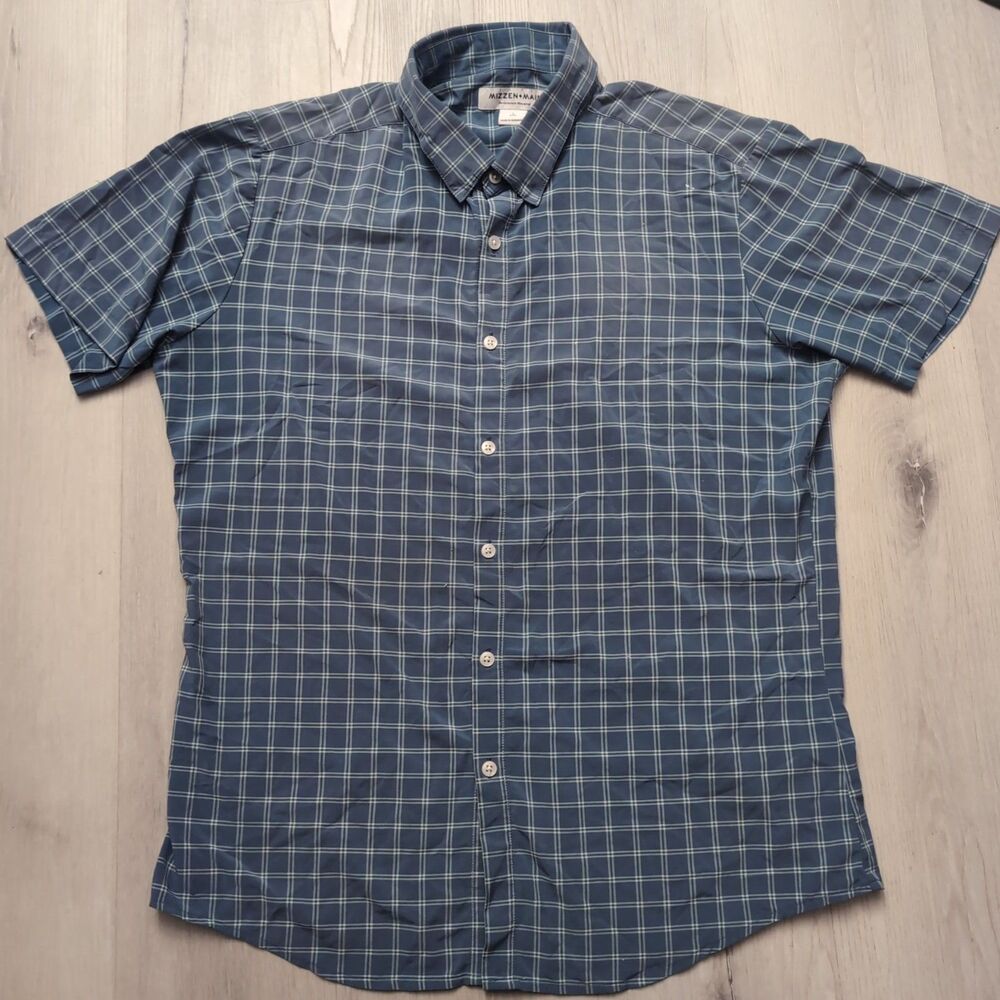 Mizzen Main Shirt Mens L Multi Color Plaid Classic Performance Menswear Stretch